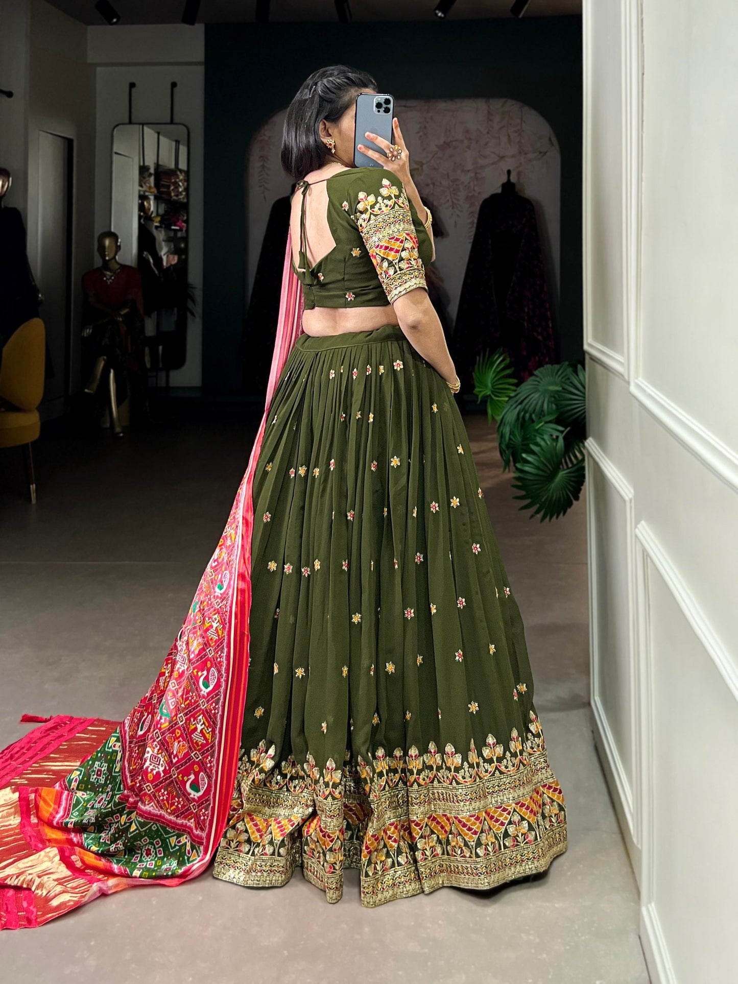 Forest Green Georgette Lehenga With Gajji SIlk Dupatta