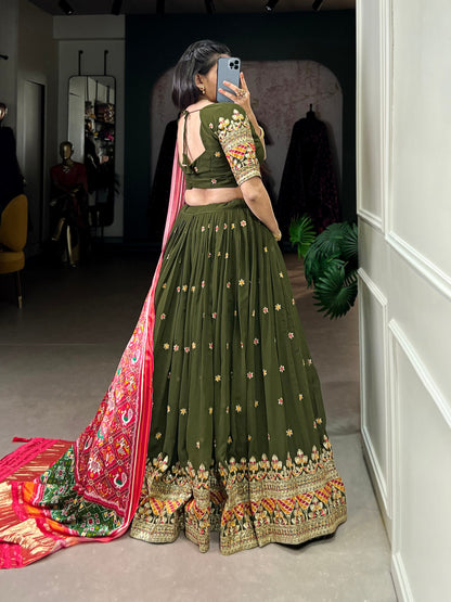 Forest Green Georgette Lehenga With Gajji SIlk Dupatta