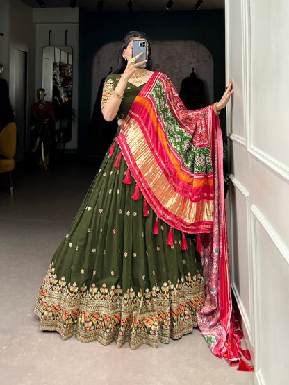 Forest Green Georgette Lehenga With Gajji SIlk Dupatta