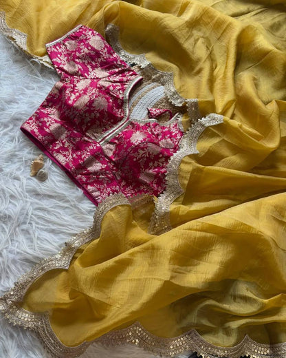 Gold Crush Tissue Soft Saree With Color Option