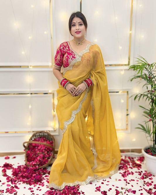 Gold Crush Tissue Soft Saree With Color Option