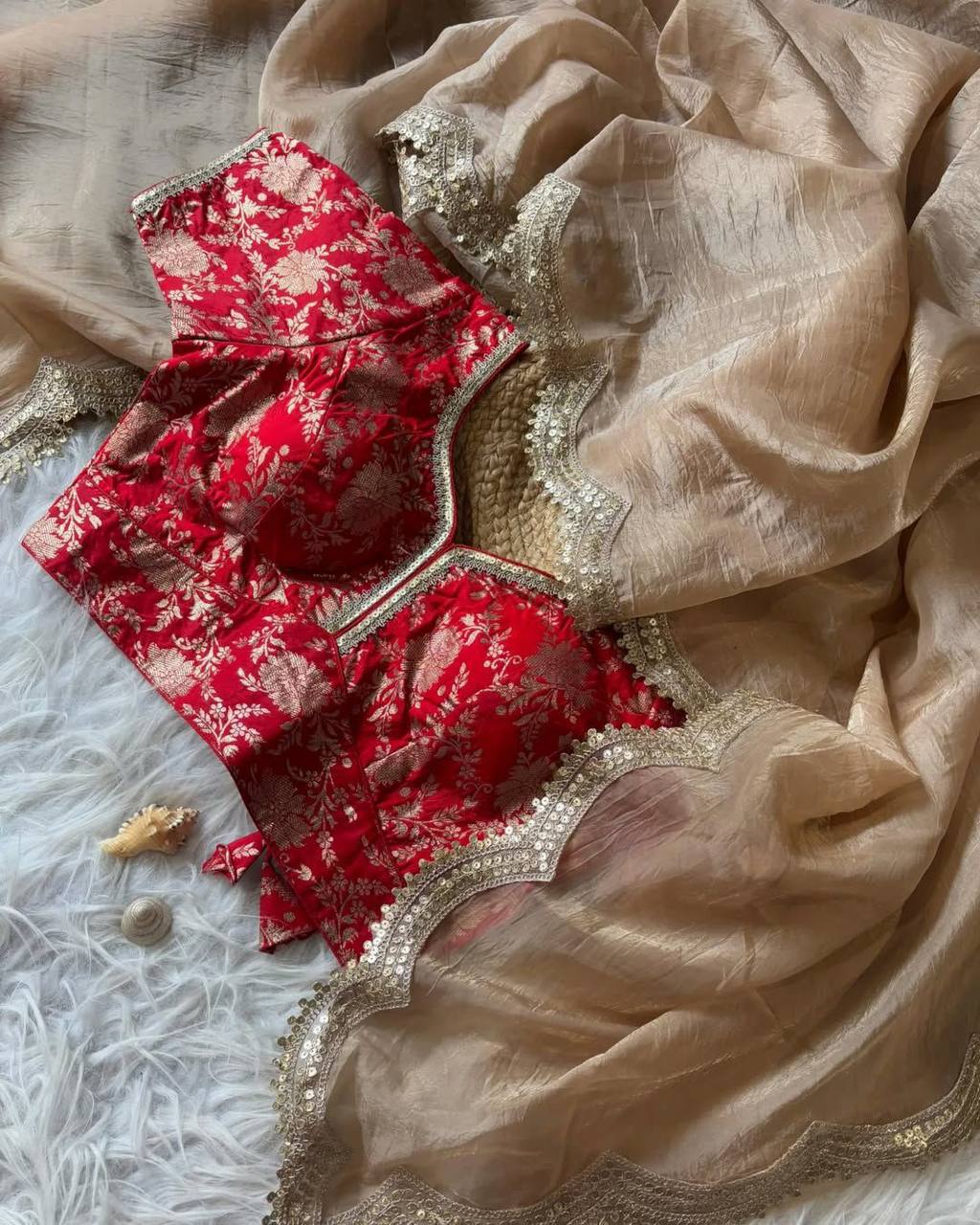 Gold Crush Tissue Soft Saree With Color Option