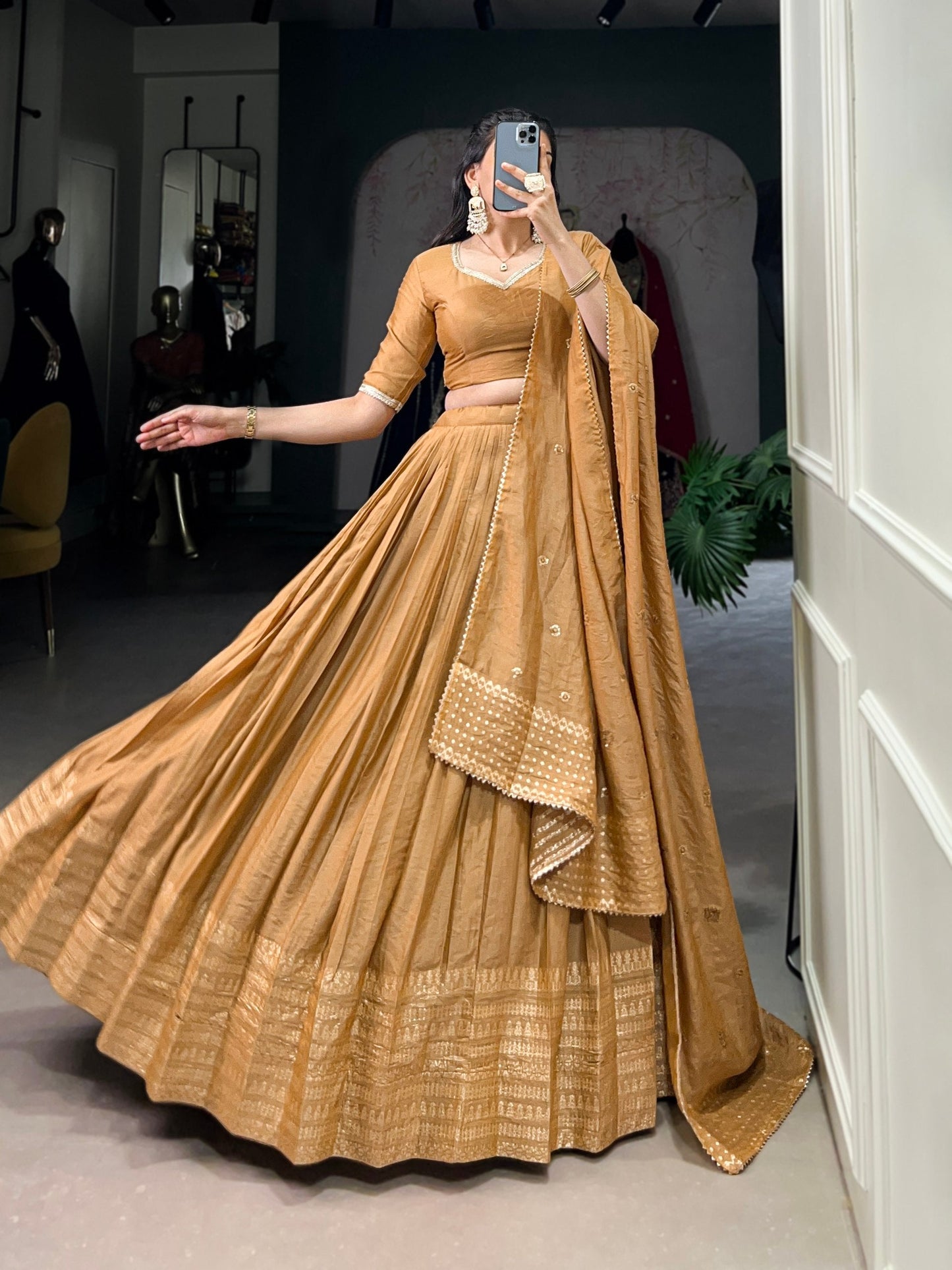 Gold Traditional Chanderi Lehenga