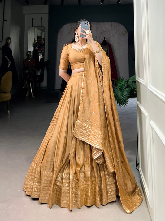 Gold Traditional Chanderi Lehenga