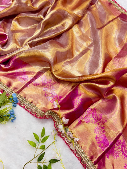 Golden Banarasi Handloom Tissue Silk Saree