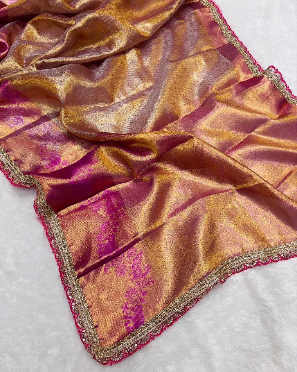 Golden Banarasi Handloom Tissue Silk Saree