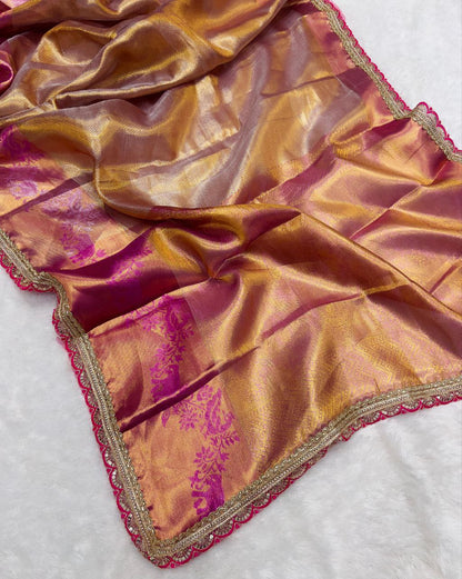 Golden Banarasi Handloom Tissue Silk Saree