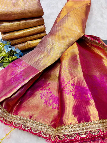 Golden Banarasi Handloom Tissue Silk Saree