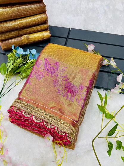 Golden Banarasi Handloom Tissue Silk Saree