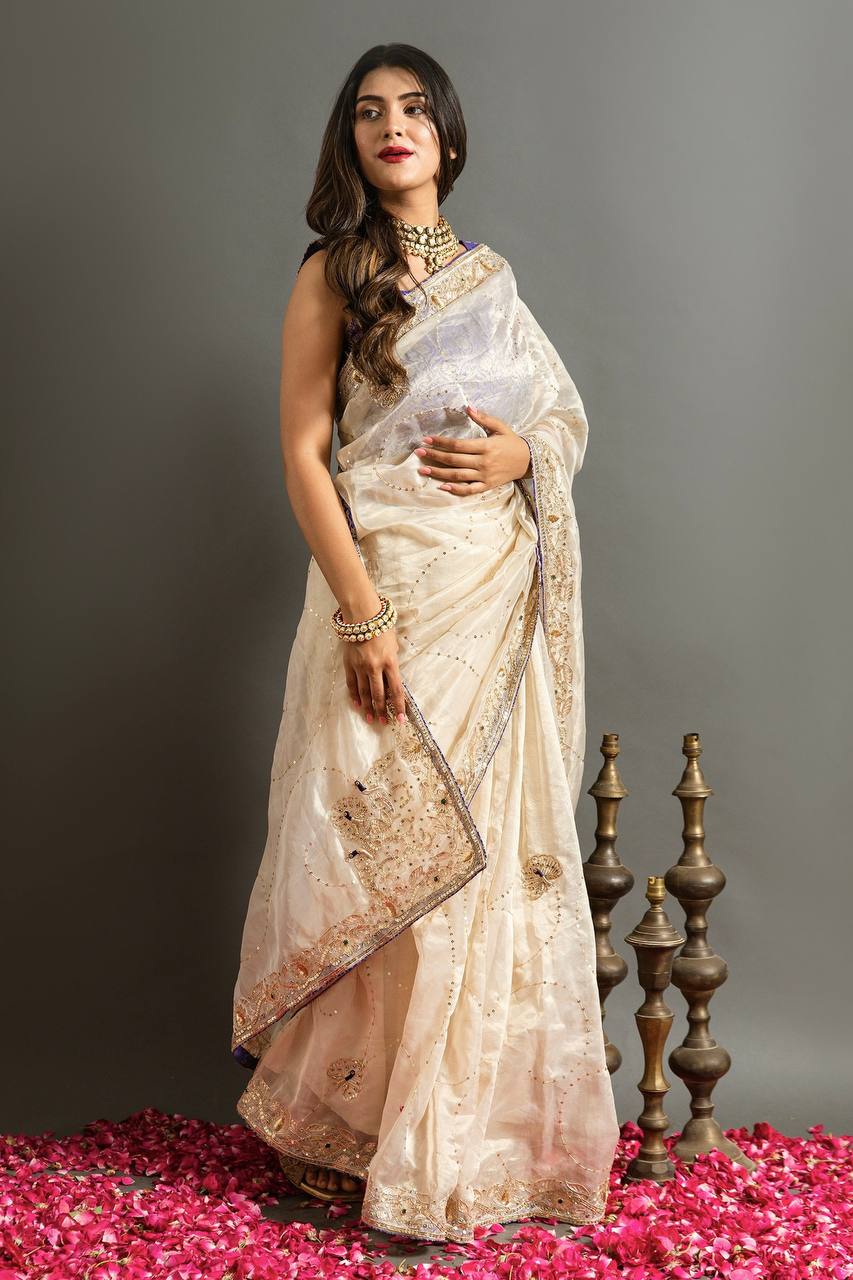 Golden Bollywood Jimmy Choo Silk Saree | Replica Design