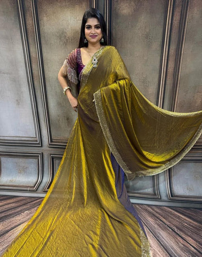 Golden Designer Party Wear Space Silk Saree