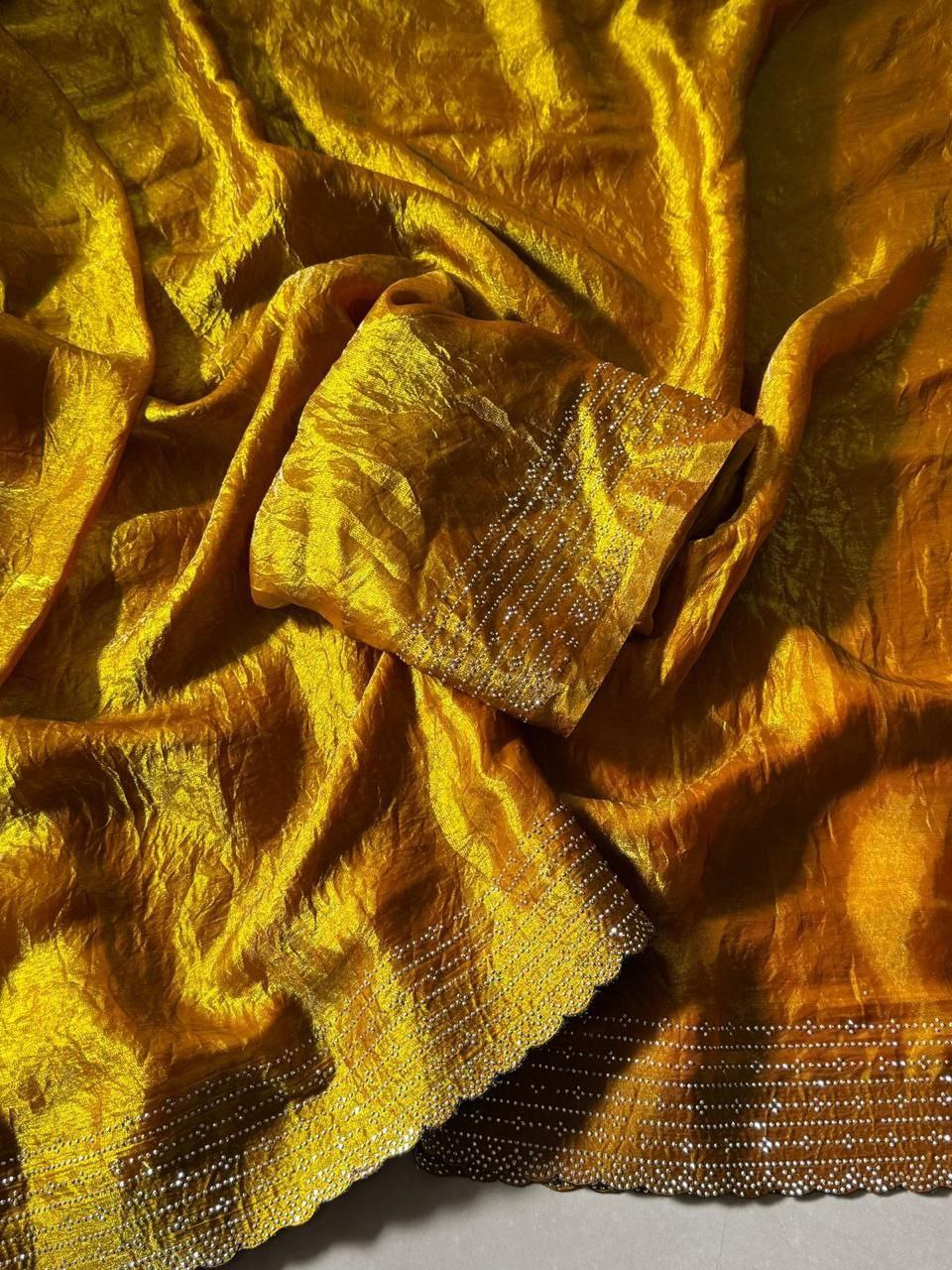 Golden Designer Party Wear Space Silk Saree