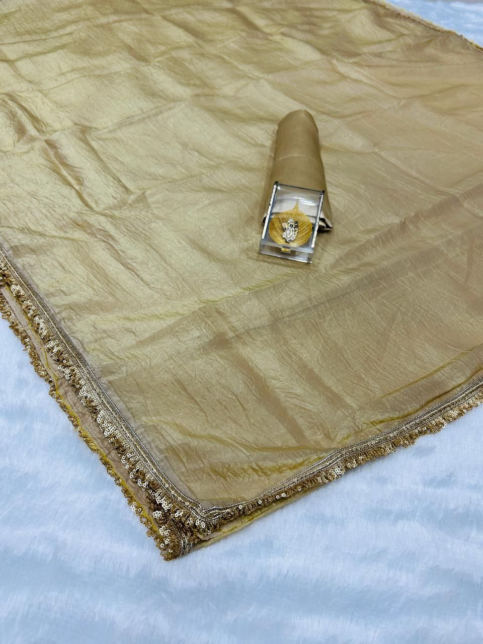 Golden Gold Crush Silk Saree | Clone Design