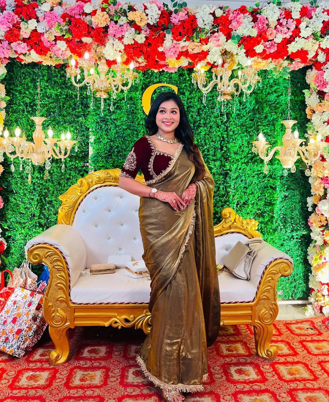 Golden Jimmy Choo Tissue Silk Saree