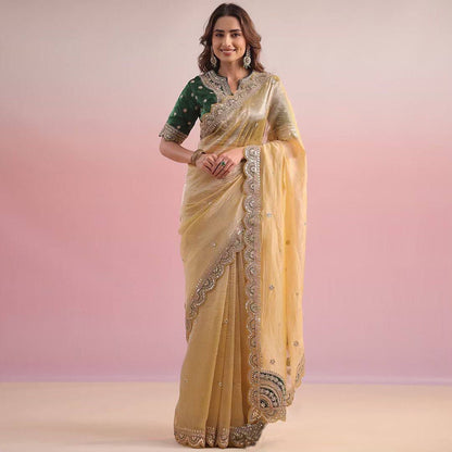 Golden Party Wear Net Saree