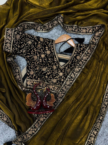 Golden Party Wear Space Silk Saree | Clone Design