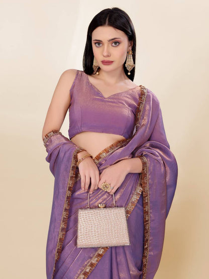 Golden Purple Party Wear Fendy Silk Saree