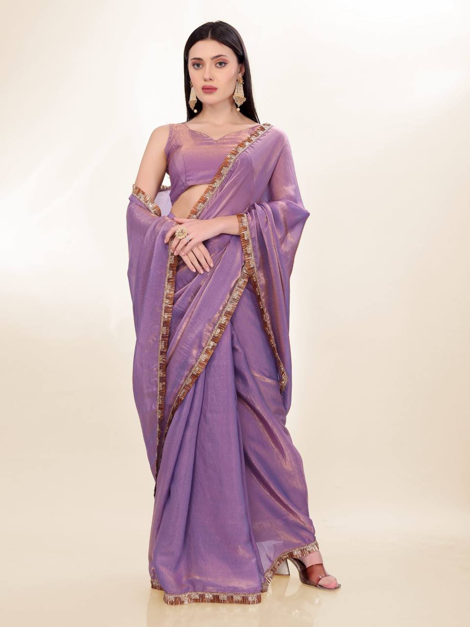 Golden Purple Party Wear Fendy Silk Saree