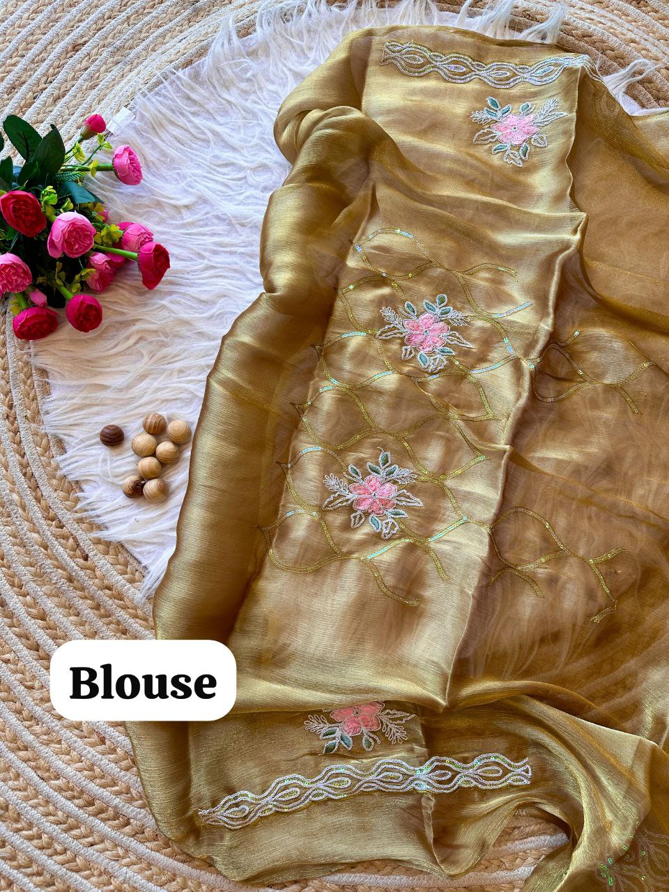 Golden Stylish Jimmy Choo Chiffon Saree