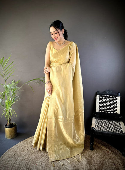 Golden Traditional Cotton Saree