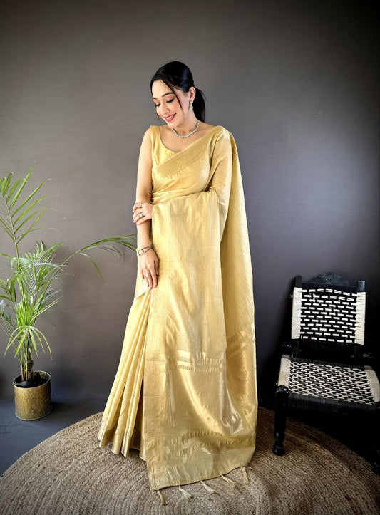 Golden Traditional Cotton Saree