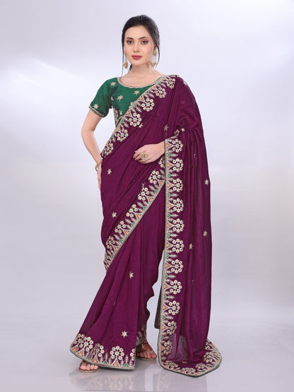 Grape Purple Two Tone Soft Silk Saree