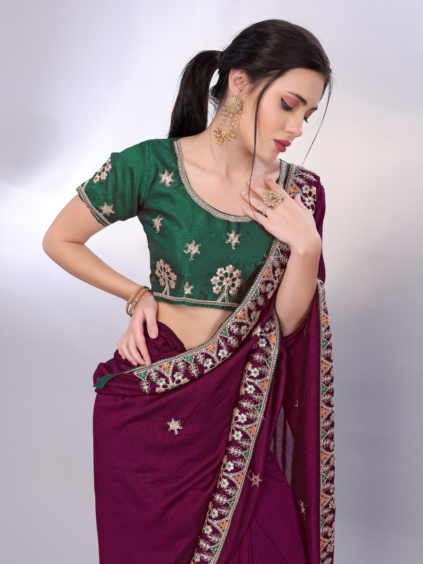 Grape Purple Two Tone Soft Silk Saree