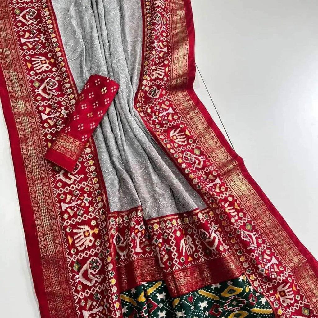 Gray Chikankari Work Georgette Saree For Wedding