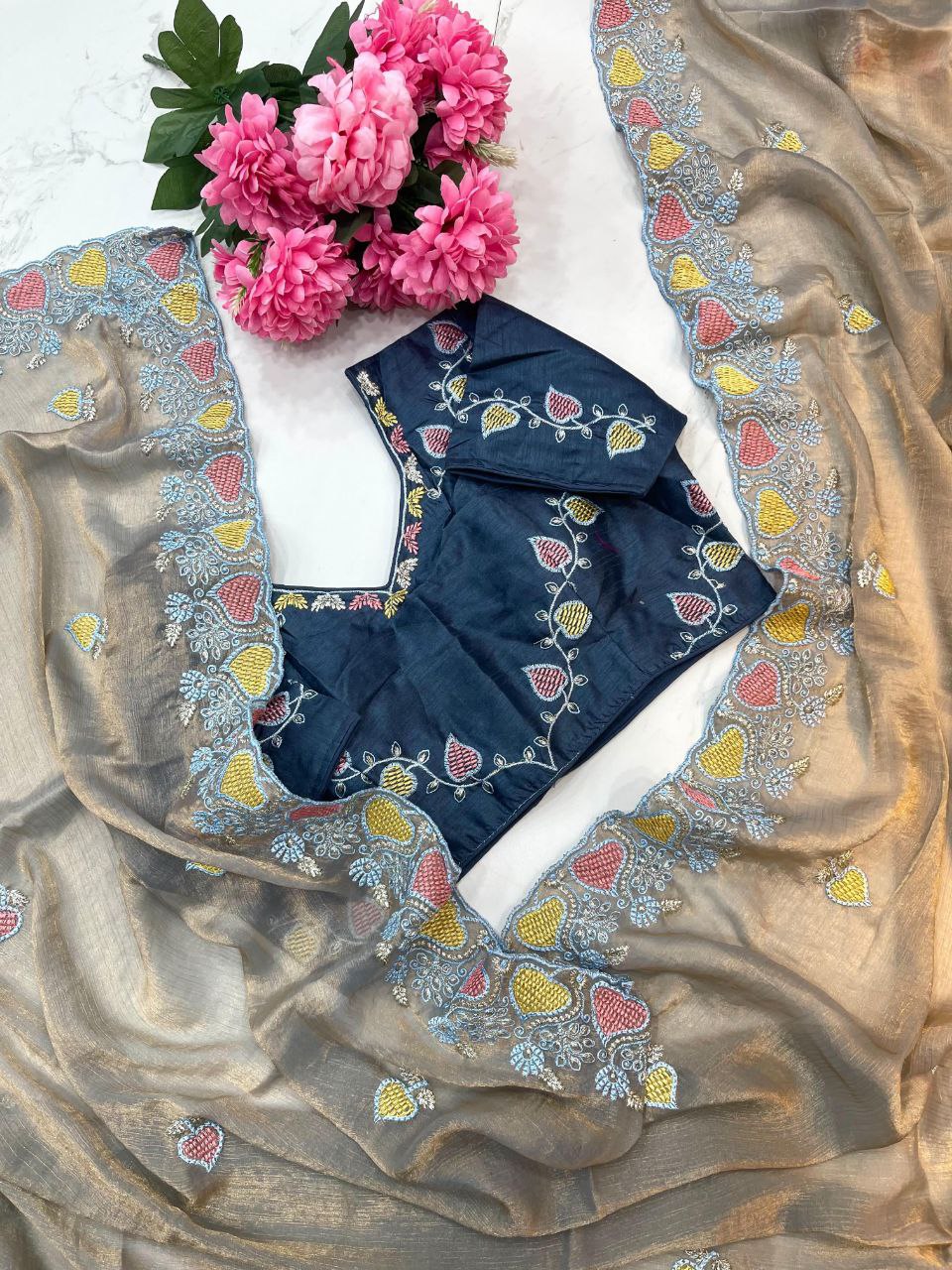 Gray Designer Fandy Chiffon Two Tone Saree