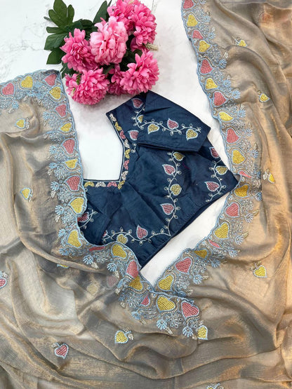 Gray Designer Fandy Chiffon Two Tone Saree