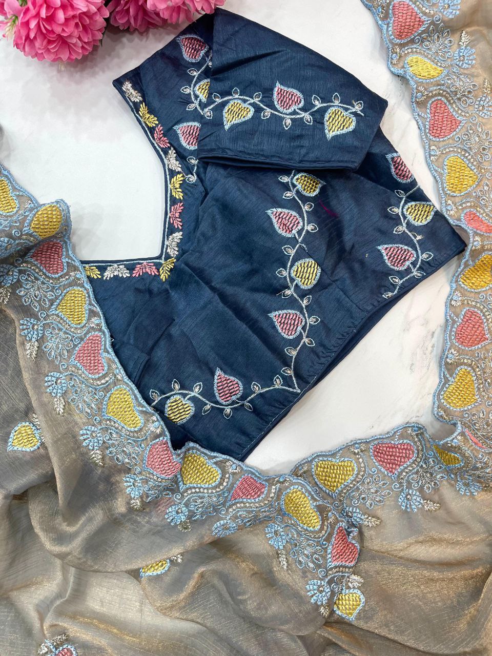 Gray Designer Fandy Chiffon Two Tone Saree