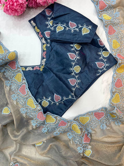 Gray Designer Fandy Chiffon Two Tone Saree