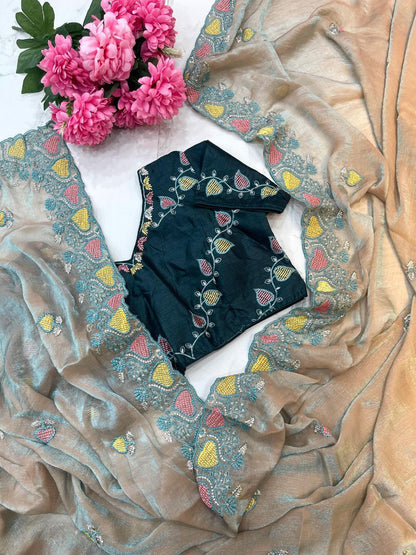 Gray Designer Fandy Chiffon Two Tone Saree