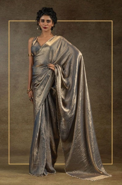 Gray Designer Party Wear Space Silk Saree
