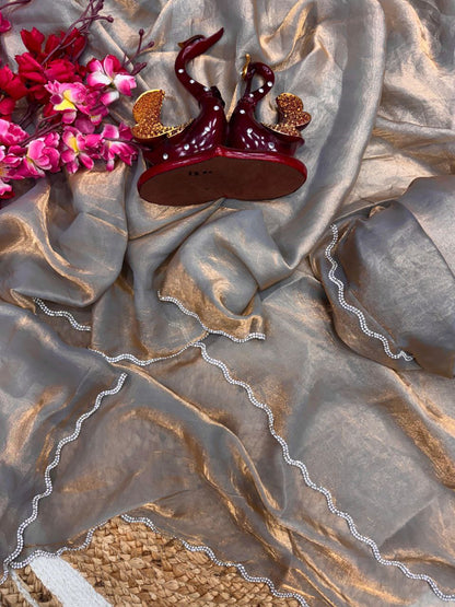 Gray Designer Party Wear Space Silk Saree