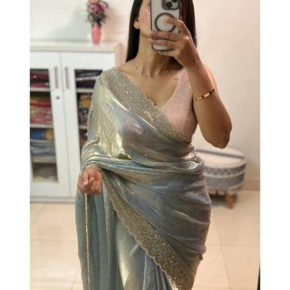 Gray Party Wear Space Silk Saree