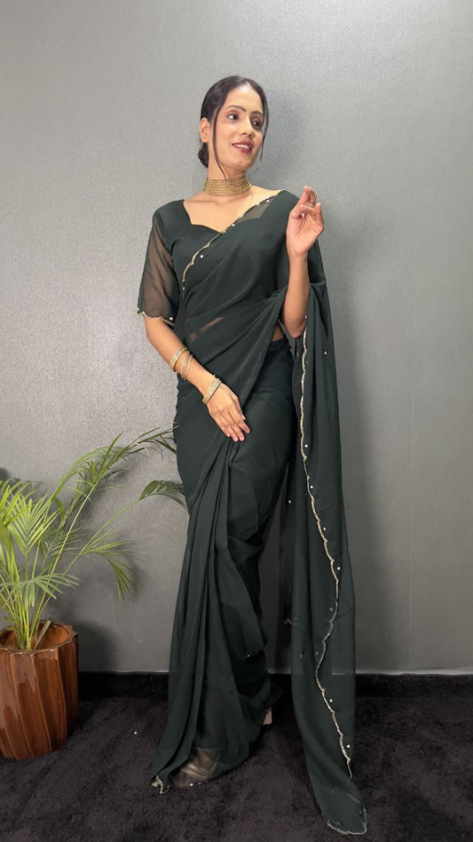 Gray Stylish Ready Made Georgette Saree