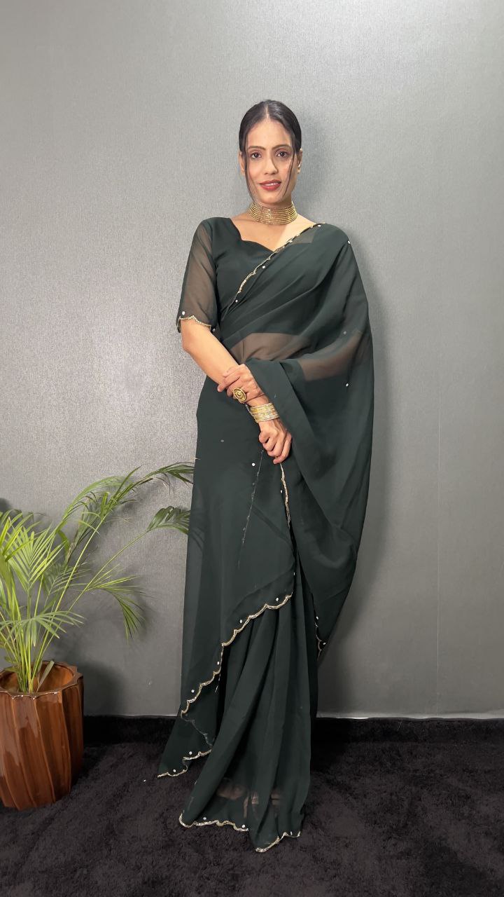 Gray Stylish Ready Made Georgette Saree