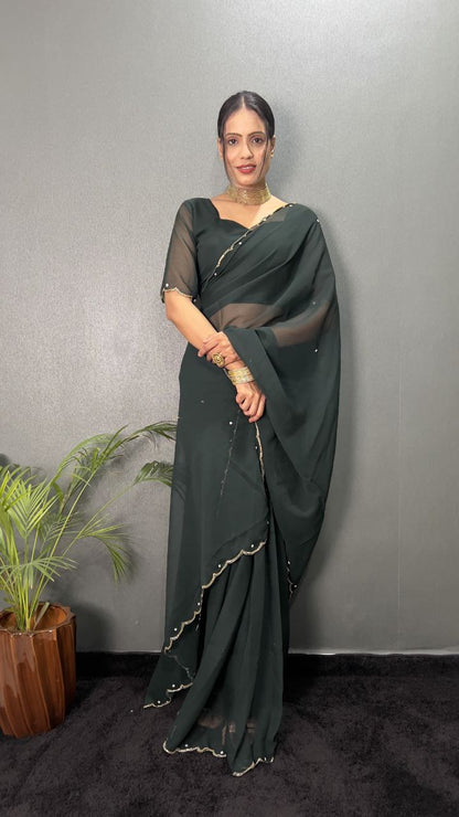 Gray Stylish Ready Made Georgette Saree