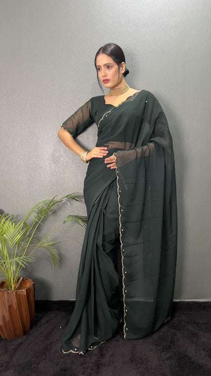 Gray Stylish Ready Made Georgette Saree