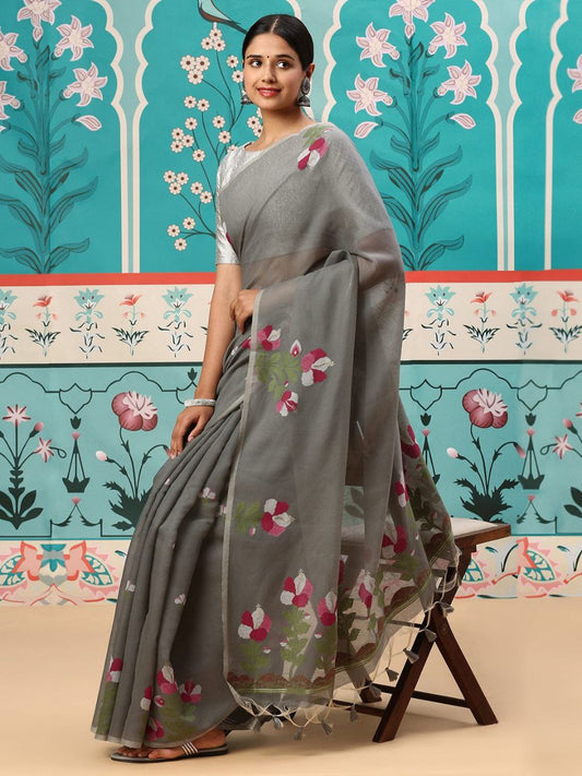 Gray Traditional Mul Cotton Saree