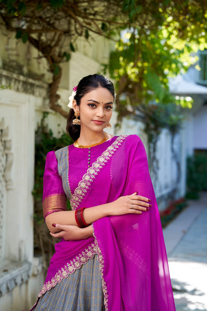 Gray Traditional Zari Chex Lehenga