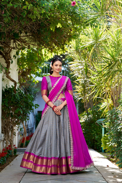 Gray Traditional Zari Chex Lehenga