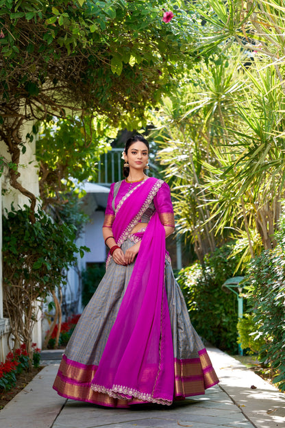 Gray Traditional Zari Chex Lehenga