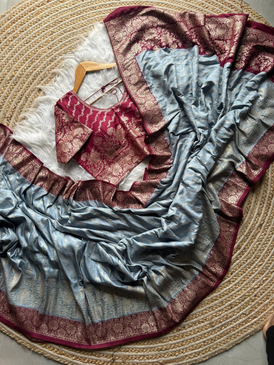 Gray Viscose Dola Silk Saree For Wedding