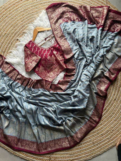 Gray Viscose Dola Silk Saree For Wedding