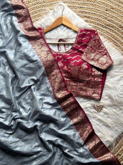 Gray Viscose Dola Silk Saree For Wedding