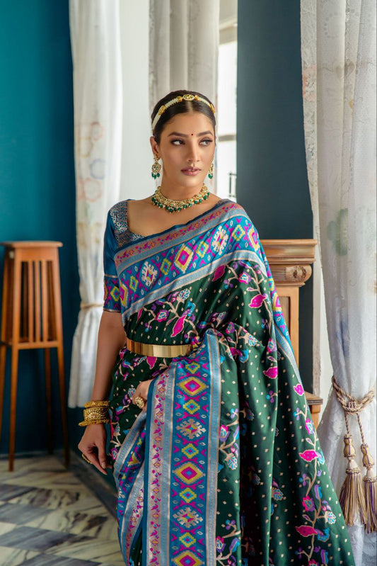 Green Banarasi Silk Paithani Patola Saree
