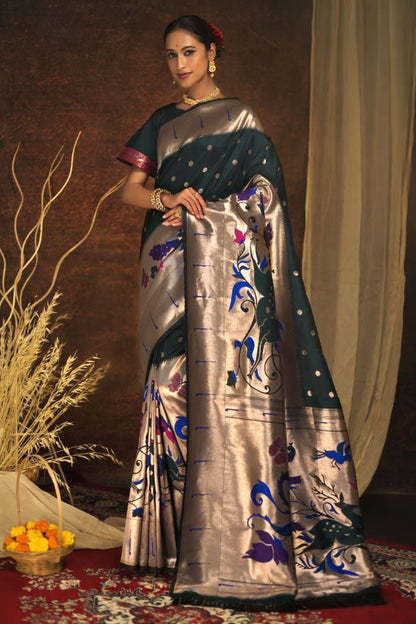 Green Banarasi Soft Silk Paithani Saree