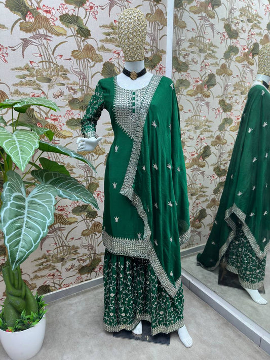 Green Chinon Silk Designer Kurta Set